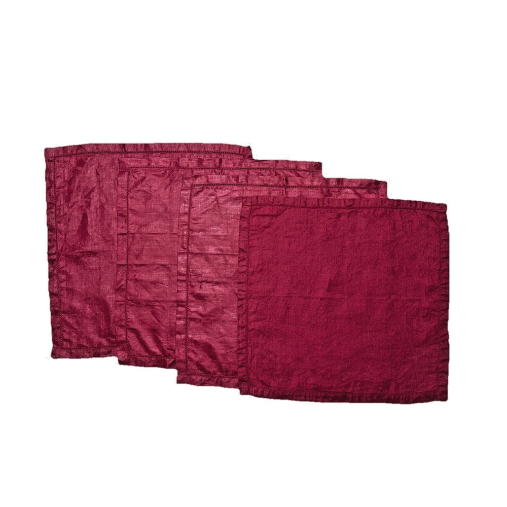 Set of 4 Sferra Acanthus Placemats Jacquard Damask Dark Red - 1 Flawed -
